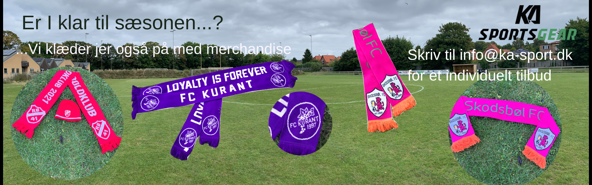 Merchandise til klubben - halstørklæder, hue, caps, pins, håndklæder og meget mere